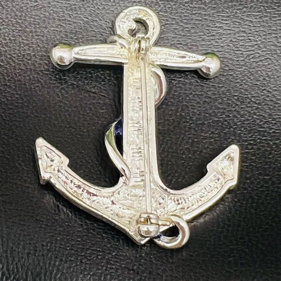 Danecraft Vintage 70's Navy Blue Silver Enamel Ship Anchor Brooch Nautical 1324 - Picture 5 of 8